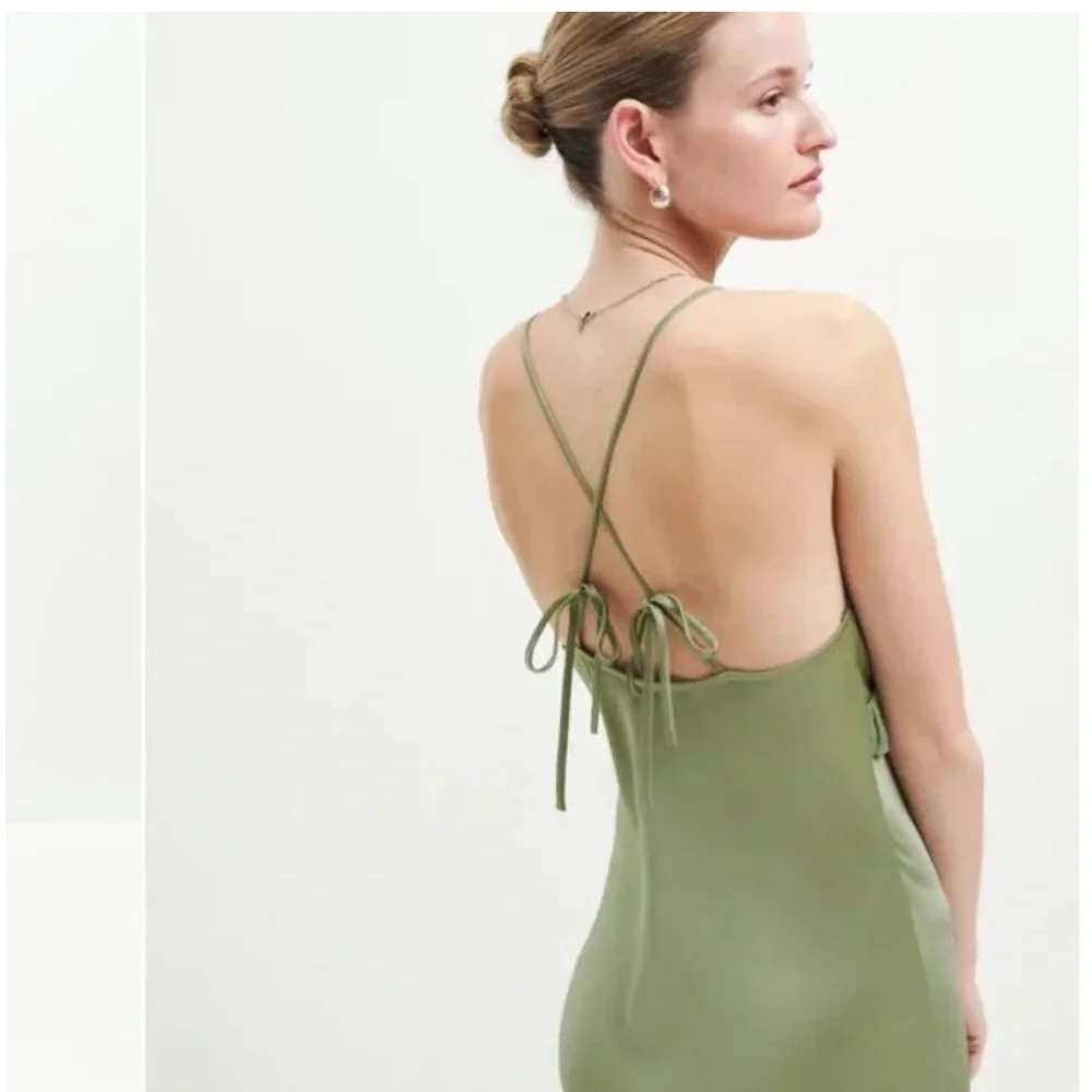 Reformation Madrigal Satin Dress in Artichoke - Picture 2 of 7